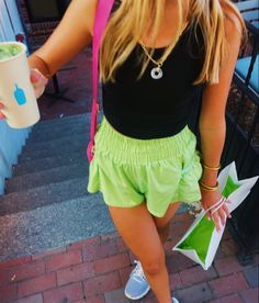 Preppy Shorts Outfits Women, Colorful Spring Aesthetic, Colorful Athletic Shorts Outfits, Get Your Flirt On Shorts Outfit, Preppy Fitted Green Tennis Skirt, Preppy Summer Outfits Casual, Green Preppy Fitted Tennis Skirt, Preppy Tennis Skirt For Summer, Preppy Summer Tennis Skirt