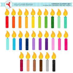 a set of candles with different colors and sizes on each candle is shown in the image