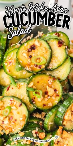 cucumber salad with sesame seeds in a white bowl