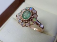 Rose Gold Emerald Ring, 9ct 9k 14k 18k Solid Gold, Vintage Opal Ring, Victorian Emerald Opal Ring -Also Avail in Various Gems- Custom, R179 by GTJewellers on Etsy https://www.etsy.com/listing/534463241/rose-gold-emerald-ring-9ct-9k-14k-18k Rose Gold Emerald Ring, Vintage Opal Ring, Gold Emerald Ring, Opal Ring Vintage, Smaragd Ring, Emerald Ring Gold, Green Opal, Opal Ring, Multi Stone Ring