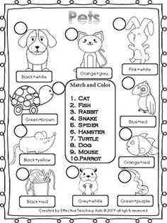 the worksheet for pets is shown in black and white