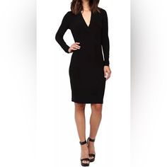 New! Norma Kamali Long Sleeve V-Neck Slinky Jersey Knit Black Dress Xs Perfect For Travel, Night Out, Office,And Anywhere Really Knee Length Neutral New Without Tags From Clean And Smoke Free Home Measurements In Photos Tag Has Been Cut As Shown Flattering V-neck Bodycon Dress, Fitted Bodycon Dress With Surplice Neckline, Fitted Surplice Neckline Bodycon Dress, Fitted V-neck Elastane Bodycon Dress, Fitted V-neck Maxi Dress, Sleek Stretch V-neck Dress, Sleek V-neck Elastane Dress, Flattering Fitted V-neck Bodycon Dress, Sleek Stretch Bodycon Dress With V-neck