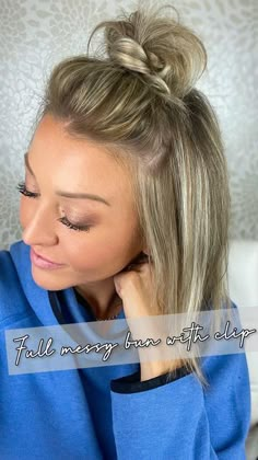 Short Hair Top Knot, Messy Bun For Short Hair, Fine Hair Tips, Cute Hair Ideas, Short Hairstyles Fine, Fine Straight Hair, Short Hair Bun, A Messy Bun