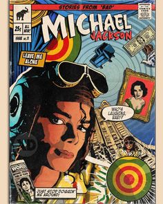 the cover to michael jackson's comic book, featuring an image of a woman with sunglasses