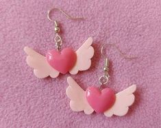 Pink Heart Ring, Korean Heart, Heart Earring, Pink Y2k, Heart Dangle Earrings