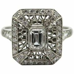 (eBay) Find many great new & used options and get the best deals for Vintage Filigree Art Deco Emerald Cut 925 Sterling Silver Women Engagement Ring. at the best online prices at eBay! Free shipping for many products! Round Cut Diamond Ring, Emerald Cut Diamond Engagement Ring, Emerald Cut Diamond Engagement, Cz Rings Engagement, Vintage Style Rings, Emerald Engagement Ring Cut, Art Deco Engagement, Bead Set, Deco Engagement Ring