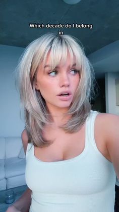 Short Blonde Hair With Bangs Round Face, Med Length Haircuts, Blonde Hair With Fringe, Layered Hair With Bangs, Blonde Hair With Bangs, Too Funny, Hair Color And Cut, Long Layered Hair