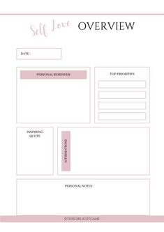 the self love overview page is shown in pink