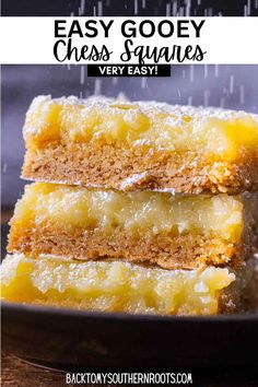 three easy gooey cheese squares stacked on top of each other