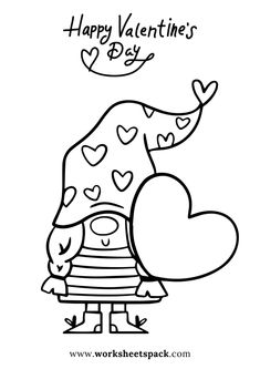 valentine's day coloring page with an elephant holding a heart and the words happy valentine's day