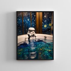 a star wars scene in the bathtub with stormtrooper sitting on the edge