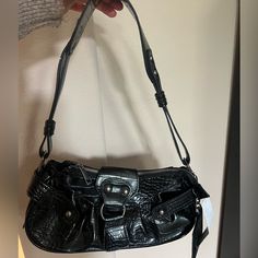 Edgy Black Shoulder Purse With Silver Hardware, Perfect For A Night Out. Similar Look To Balenciaga Le Cagole Bag. Never Used, Bought For A Trip But Ended Up Leaving At Home Y2k Style Black Party Bag, Casual Black Shoulder Bag For Night Out, Urban Outfitters Bag, Studded Purse, Black Purses, Shoulder Purse, New Black, Black Silver, Balenciaga