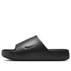 The Nike Calm Slide 'Black' is the perfect combination of style and comfort. Featuring a sleek, one-piece design with seamless foam cushioning, the shoe provides a snug fit and superior cushioning for all-day comfort. The breathable material ensures a cool and dry feel, making it the ideal choice for relaxing by the pool. Inspired by the minimalist design, the Calm Slide 'Black' is the perfect way to add a touch of style to any outfit. With its timeless design and superior comfort, the Nike Calm Comfortable Slip-resistant Sports Slides, Black Slip-resistant Slip-on Slippers, Black Slip-on Sandals For Leisure, Functional Synthetic Slip-on Slides, Comfortable Foam Slides With Cushioned Footbed, Slip-resistant Black Sandals, Comfortable Black Slippers For Leisure, Cushioned Foam Slides Slip-on, Comfortable Black Slippers For Casual Wear