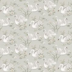 white swans and flowers on a gray background