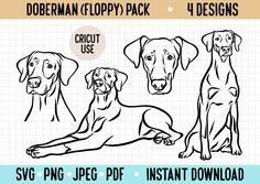 three dogs in different poses with the text doberman clippy pack