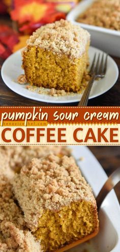 Pumpkin Sour Cream Coffee Cake, fall desserts, pumpkin recipes Homemade Pumpkin Spice Cake, Pumpkin Coffee Cake Recipes, Fresh Pumpkin Recipes, Cinnamon Streusel Topping, Sour Cream Desserts, Cinnamon Streusel