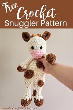 a crocheted stuffed animal is shown with the words free crochet snuggler pattern