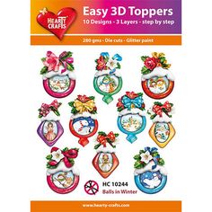 an assortment of christmas decorations with the words easy 3d toppers