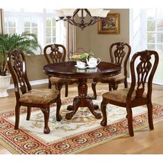 Elana CM3212RT Brown Cherry Traditional Round Dining Table By furniture of america - sofafair.com Antique Dining Room Furniture, Formal Dining Room Sets, Antique Dining Room, Round Dining Room Sets, Round Pedestal Dining, Round Pedestal Dining Table, Carved Table, Round Dining Table Sets, Round Dining Room