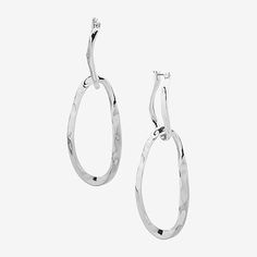 Earring Back: HingedMetal Color: Silver ToneEarring Length: 76.2mmEarring Width: 6.4mmCare: Wipe CleanEarrings Style: Hoop EarringsMetal: BrassCountry of Origin: Imported Modern Hammered Hoop Earrings For Formal Occasions, Modern Hammered Hoop Earrings For Formal Events, Modern Dangle Hoop Earrings For Anniversary, Modern Anniversary Dangle Hoop Earrings, Modern Clip-on Dangle Hoop Earrings, Earrings Hoop, Earrings Color, Earring Backs, Hoop Earrings