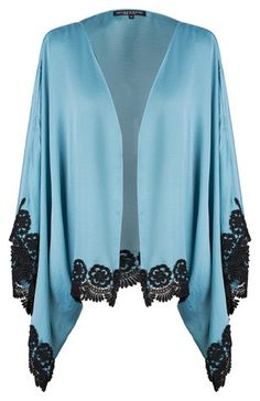 BLUE SATIN AND VENICE LACE TRIM KIMONO Delikate Rayne Elegant Summer Kimono With Lace Trim, Elegant Spring Kimono With Lace Trim, Elegant Kimono With Lace Trim For Spring, Sewing Fashion, Blue Kimono, Kimono Design, Lace Trim Shorts, Satin Kimono, Lace Kimono