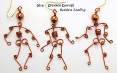 two pairs of wire - wrapped earrings are shown with the words wire - skeleton earrings recklessly beading