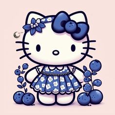 a hello kitty wallpaper with blue berries