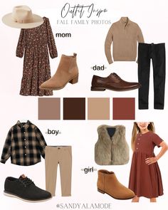 an assortment of clothing and accessories for women in brown, beige, black and white