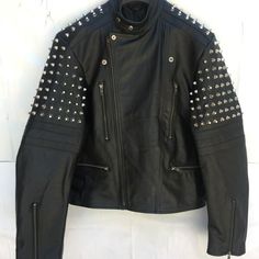 Handmade Men's Black Silver Studded Brando Biker Jacket on Storenvy