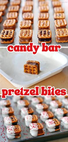 there are many waffles that have been made to look like candy bar pretzel bites