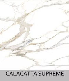 a white marble tile with the words calacatta supreme written in black on it