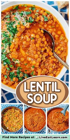 Photo of the lentil soup in the stovetop and served in a dish Stovetop Soup, Vegan Lentil Soup Recipes, Easy Lentil Soup, Soup Recipe Vegan, Healthy Pantry Staples, One Pot Vegetarian, Healthy Pantry