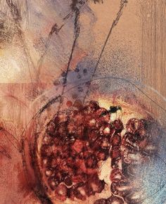 an abstract painting of grapes in a glass bowl