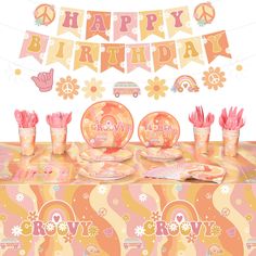 PRICES MAY VARY. Serves 24 Guests: this set of retro hippie boho party supplies comes with 24 daisy dinner plates in 9 inches, 24 groovy party plates in 7 inches, 24 groovy napkins, 24 knives, 24 forks, 24 spoons, 24 pcs 9 oz cups, 2 hippie tablecloths, 3 groovy birthday party banners, these theme tableware kit allow you to serve 24 guests well on a groovy retro party Quality Groovy Tablecloths: you'll get 2 pieces of daisy party tablecloth made of thick plastic, each table cloth measures approx Groovy Happy Birthday, Retro Party Decorations, Boho Rainbow Birthday Party, Boho Themed Party, Groovy Birthday Party, Groovy Party, Boho Birthday Party, Groovy Birthday, Hippie Birthday