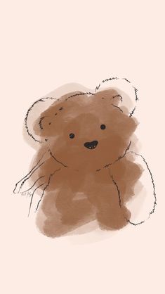 a drawing of a teddy bear on a pink background