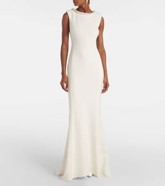 Find MAX MARA Bridal Corsica Embellished Cady Gown on Editorialist. Material: 70% triacetate, 30% polyester. Care instructions: dry clean. Made in Italy. Designer color name: Bianco Seta. Lining: 95% acetate, 5% elastane. Closure: zipped side. Max Mara Bridal, Max Mara, Color Names, Top Brands, Scoop Neck, Color Design, White, Luxury Fashion, Color