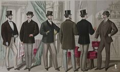 Short Coats All Cut N A Body Coat Silhouette In 1871 Note The Choice Of Top Hat With A Short Coat Victorian Mens Fashion Aesthetic, Edwardian Fashion Male, 1800s Fashion Male, Victorian Outfit Men, Victorian Male Fashion, Victorian Mens Clothing, Victorian Style Clothing