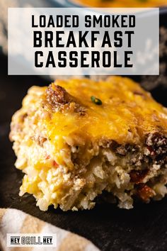 loaded smoked breakfast casserole with text overlay