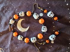 Orange pearly beaded skull bracelet and earring set Orange Beaded Bracelets For Halloween Gift, Skull Bead Earrings, Halloween Orange Round Bead Jewelry, Beaded Skull Bracelet, Spooky Orange Halloween Jewelry, Bracelet And Earring Set, Prince Frederick, Frederick Md, Skull Bracelet