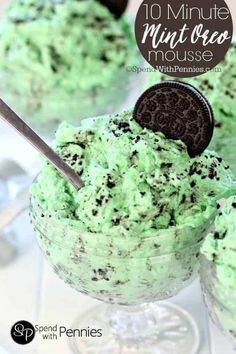 mint oreo mousse with an oreo cookie on top