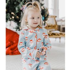 Jolly St Nick - Button Down PJs - Sugar Bee Clothing Drop Seat Pajamas, Baby Christmas Pjs, Girls Christmas Pjs, Button Down Pajamas, Matching Pajama Set, Girls Pinafore Dress, Easter Dresses For Toddlers, Christmas Pajamas Kids, Girls Pinafore