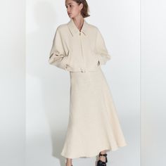 Zara Set Textured Weave Bomber Jacket & Textured Long Maxi Skirt Ecru Size M, L Bnwt Chic White Long Sleeve Skirt Suit, Beige Fall Skirt Suit, Beige Long Sleeve Chic Skirt Suit, Chic Beige Long Sleeve Skirt Suit, Chic Long Sleeve Beige Skirt Suit, Cream Long Sleeve Skirt Suit For Work, Chic Beige Skirt Suit, Beige Skirt Suit For Spring Workwear, Chic Long Sleeve Skirt Suit For Fall