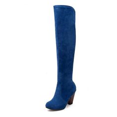 Ladies Chunky Heels Solid Fashion Cone-Shape Heel Frosted Boots - Blue - CG12LZT5UPB - Women's Shoes, Boots, Knee-High  #KneeHigh #Women's #Shoes # #Boots # #KneeHigh Autumn Boots, Women's Over The Knee Boots, Christmas Party Outfit, Rain Shoes, Boots Vintage, Womens Chunky Heels, Chunky High Heels, Slouched Boots, Shoes Heels Pumps