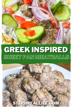 An easy and quick weeknight dinner, Greek Inspired Sheet Pan Meatballs are juicy meatballs bursting with familiar Greek flavors. Sheet Pan Greek Meatballs, Sheet Pan Meatballs, Greek Sheet Pan, Dinner Greek, Juicy Meatballs, Greek Meatballs, Fun Dinner, Greek Flavors, Fast Cleaning