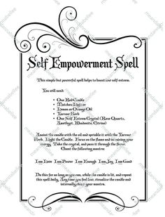 *** PLEASE SEE SHOP ANNOUNCEMENTS BEFORE ORDERING FOR IMPORTANT SHIPPING INFORMATION, DEADLINES, SHOP UPDATES, ETC. *** SELF EMPOWEREMENT SPELL DIGITAL IMAGE | INSTANT DOWNLOAD Graphic Design of a Self Empowerment Spell set in an ornate frame / border. Perfect if your self esteem needs a little Spells For Empowerment, Crystals For Beauty Spells, Willpower Spell, Spells For Self Discipline, Self Empowerment Spell, Spells For Strength, Spell For Self Discipline, Confidence Spell Witchcraft, Self Healing Spells