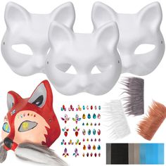 PRICES MAY VARY. 【Paper Material】:This cat therian mask is made of paper material, it is lightweight and comfortable but strong enough to wear for extended periods. The blank white surface allows you to create the unique mask with your own style! 【DIY Fun with Accessories】The package includes 3 blank masks, 3 furs (White, gray, coral), 8 eye meshes, 1 gem sticker pack, more convenient for you to make masks with more diverse styles. Pigment and Glue not included. 【Holiday Party Cosplay Masks】Take it and have fun with your friends, nightclubs, prom, bar parties, bachelorette parties, Halloween parties, jungle animal parties, games, stage shows, and photo props! 【Creativity and Practicality】The mask measures approximately 7.5x 6.5 x 3.05 inches, fits most adults and children! This is a great Wolf Therian Mask Template, Therian Mask Ideas Coyote, Arctic Wolf Therian Mask, Wolf Paper Mask, Paper Mask Template Wolf, Cat Therian Mask, Masks For Halloween, Cat Mask Diy, Cosplay Masks