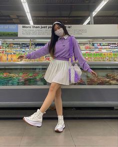 Soft Girl Aesthetic Outfit, Soft Girl Style, Rok Mini, Soft Girl Outfits, Purple Fits, Looks Chic, Kawaii Clothes