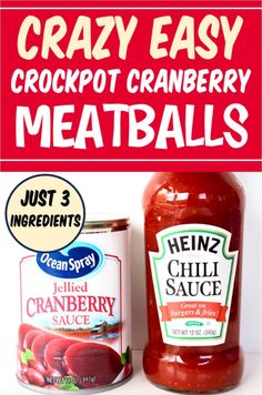 two jars of crockpot cranberry meatballs with text overlay that reads, crazy easy crockpot cranberry meatballs