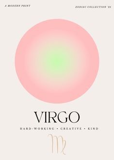 the virgo logo is shown on a white background with pink and green circles around it