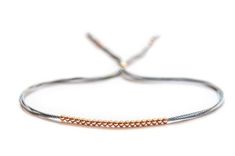 14k solid rose gold beads and soft silk make this a unique friendship bracelet which... Girlfriend Presents, Rose Gold Beaded Bracelet, Anklets Diy, Silk Bracelet, Friendship Bracelets With Beads, Rose Gold Beads, Thread Bracelets, Diamond Solitaire Necklace, Classic Bracelets